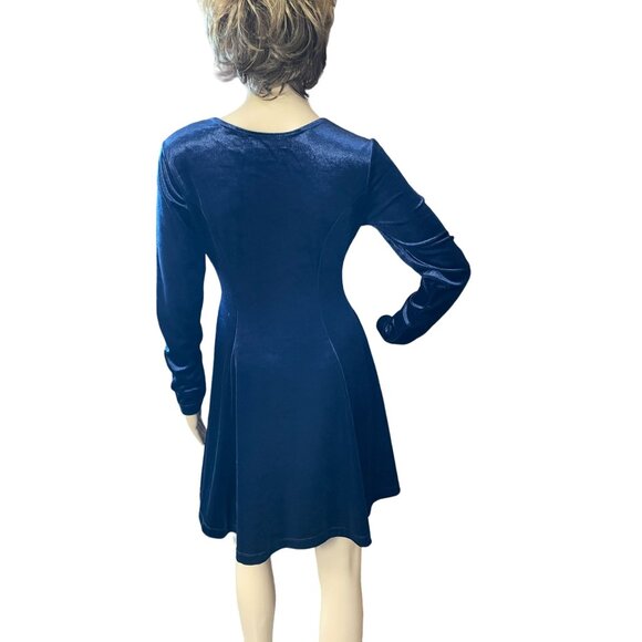 Y2K Jumping Joy Blue Velvet Dress Sz M Long Sleeve - Picture 3 of 8